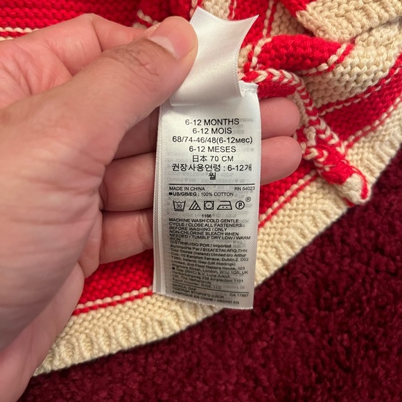 Baby Gap Red Stripe Hooded Cardigan Sweater Teddy Bear Ears 6-12 Months NWT - Picture 6 of 6